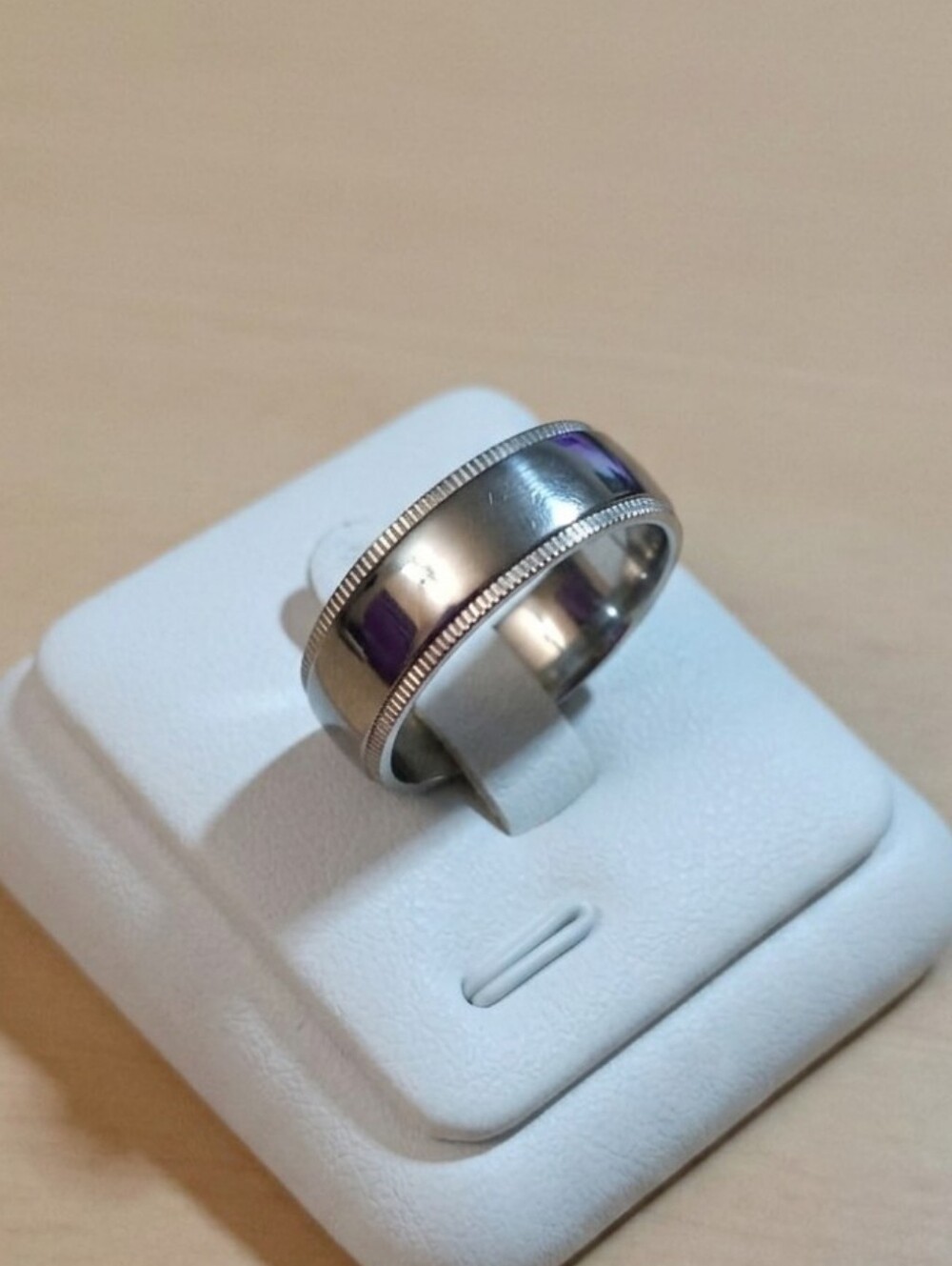 Stainless Steel Polished Silver Tone Men’s Band Ring with Milgrain Edging Size 9